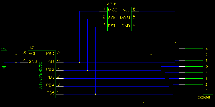 Atmel ATtiny25 target/breakout board schematic