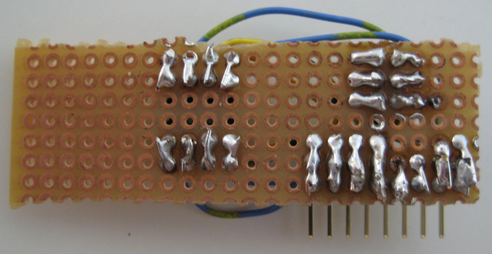 Atmel ATtiny25 target/breakout board solder side photo