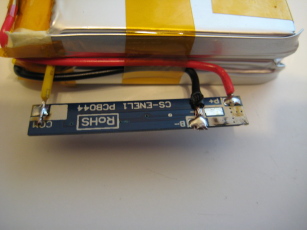 Photo of protection module attached to Lithium Polymer battery pack.
