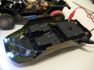 Photo of the head and tail light wiring harness being tested