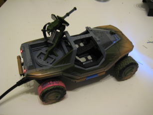 Photo of completed Warthog with lights on
