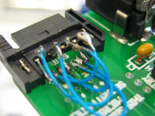 Photo of rewired SATA connector from the back