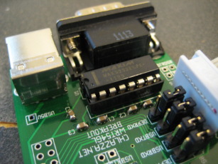 Photo of the adapter with the MAX3232 serial level chip installed.