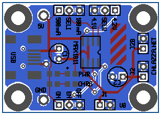 Rendered image of the MAX1811 demo board PCB layout (Gerber) files.