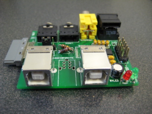 Photo of an assembled Ultradock board, viewing the data connectors.